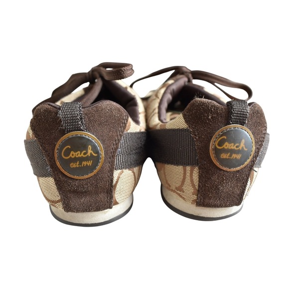 Coach Hadley Signature Canvas Brown Tan Gold Trim Lace Up Sneakers Shoes 8M - Picture 2 of 6